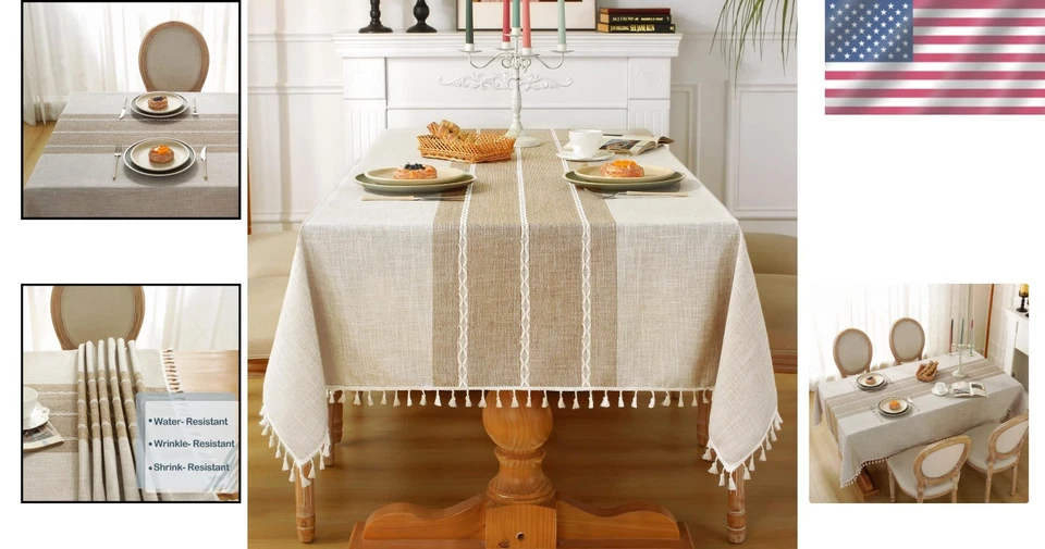 Rustic Tablecloth Cotton Linen Waterproof Tableclo - Image 2 of 4