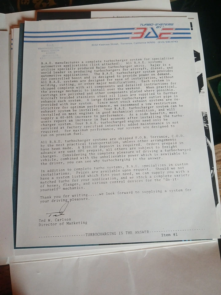 Vintage Porsche Brochure Packet B.A.E. Turbo Systems  - Image 3 of 4