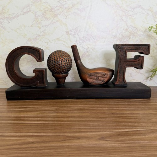 Golf-Themed Metal Tabletop Decor Golf Ball & Club Black Base 12" Rustic