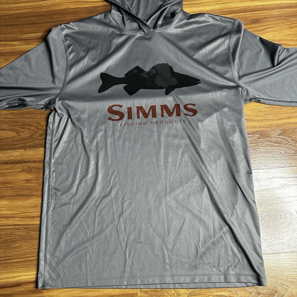 Sudadera con Capucha Simms Pesca Para Hombre Gris Medio Ligera Rendimiento Solar Flex Logo Foto 2 de 4