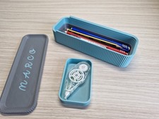 Astuccio Porta Matite Vintage In Tessuto, Con Cerniera, Organizer Per Bambini E Adulti, Colore Grigio, Formato Cartella - 3