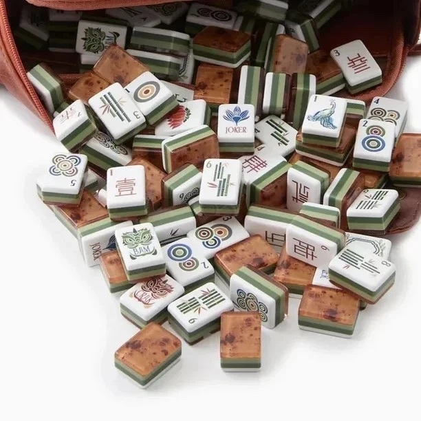 NEW! Beautiful Layered Mahjong Tiles - Burl Wood - American Set 160 Tiles - Image 1 of 4