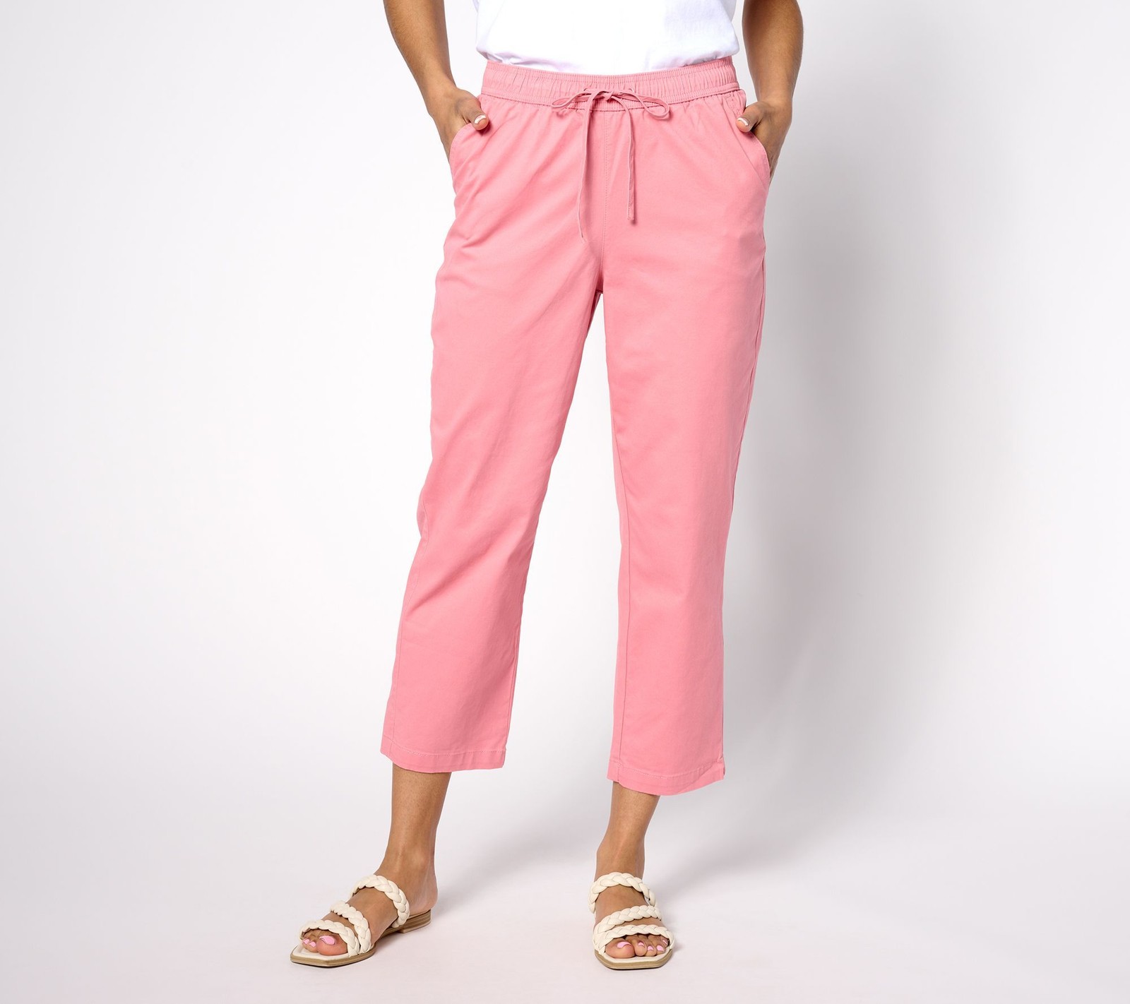 Denim & Co. Women's Pants Sz M EasyWear Twill Regular Pull-On Crop Pink A633298