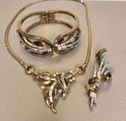VTG Trifari 3 Piece Mid-Century Jewelry Lot Meteor Rose Gold Clear Stone AS IS
