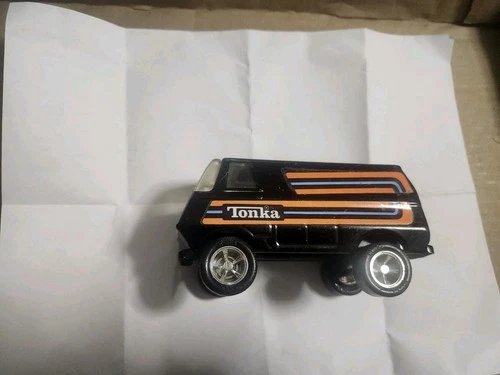 Vintage Metal Black Tonka Van with Orange Stripes #55450 Made In USA Used Cool