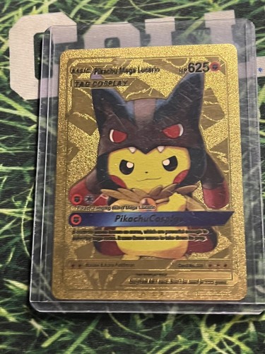 Pokemon Pikachu Mega Lucario Cosplay 625HP Gold Foil Fan Art Card #009