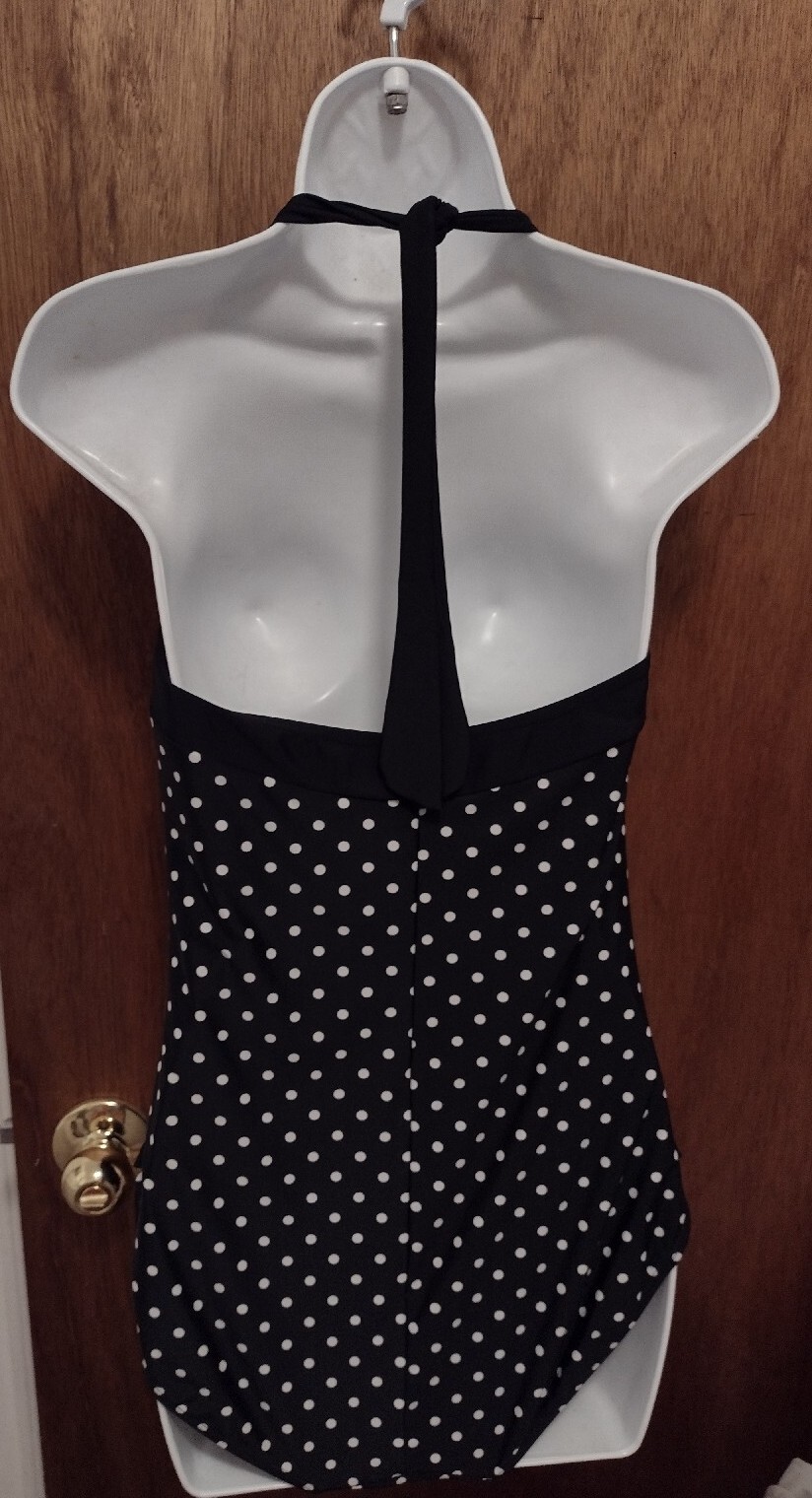 Women's Basic Editions Polka Dot One Piece Black … - image 2