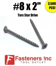 INTERCORP XT820W #8 X 2" WAR Coat Drywall/Deck Screws Torx/Star Drive 3,500/BOX