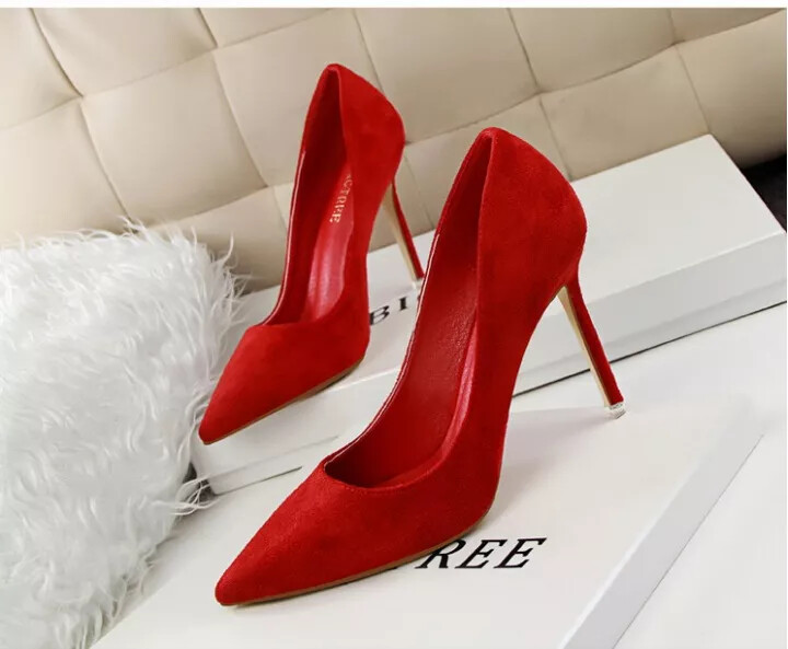 Zapatos de Salón Mujer Tacón Aguja Rojo Terciopelo 9 CM Piel Sintético 90552