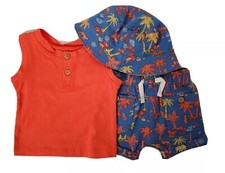 Infant Boy's Shorts Set 0-3 mo Jungle Animals w/Bucket Hat 3-Piece NEW