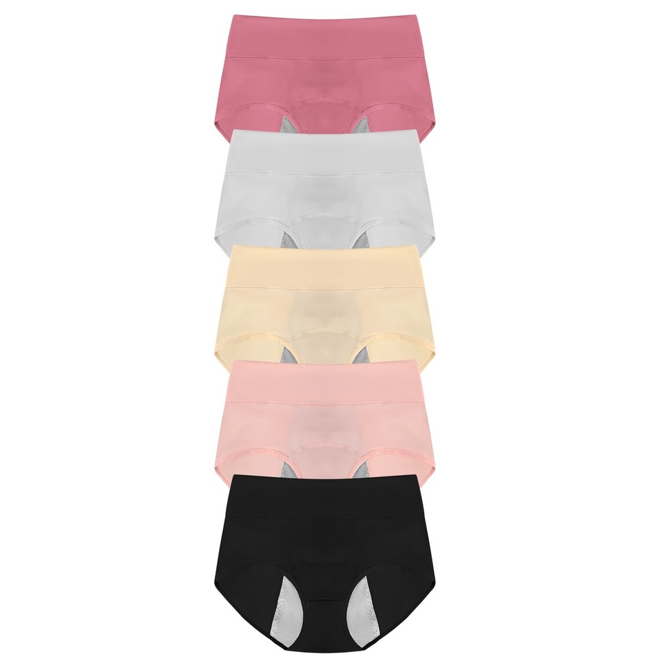 Ctreela Womens Mid Waisted Period Underwear Menstrual Leakproof Cotton Panties 3 Pack Tenns Heavy Flow Menstrual Period Panties 5 Pc - View #6