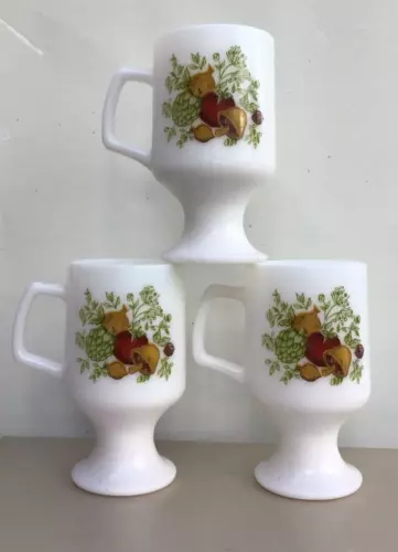 3 New Corning Ware MILK GLASS SPICE OF LIFE IRISH COFFEE MUGS Pedestal Cups