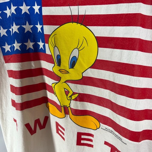 Vintage 1995 Looney Tunes Tweety Bird America Flag Oversized T-Shirt Women's 4XL - 第 3/7 張圖片