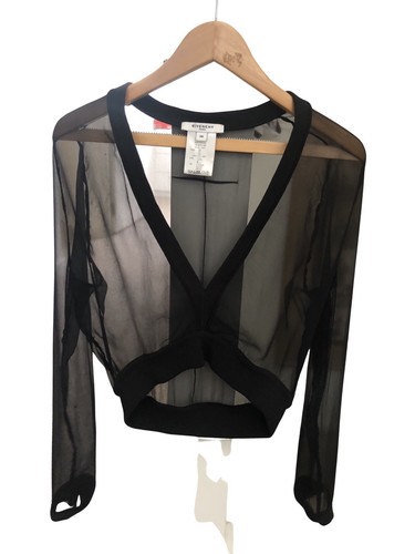 GIVENCHY Blouse Black Sheer Deep V Neck Top 38 FR /6 US /10 AU NEW - Picture 2 of 4