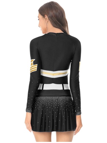 Women's Cheerleading Uniform Long Sleeve Shiny Rhinestone Letter Print Dress - Picture 55 of 119