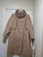 Joanna Hope Beige Jacket Women's Size 20 Uk Faux Fur Hood Coat Long