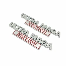 2PCS Ultra MAGA Edition Zinc Alloy CHROME FINISH DECAL Car EMBLEMS Red