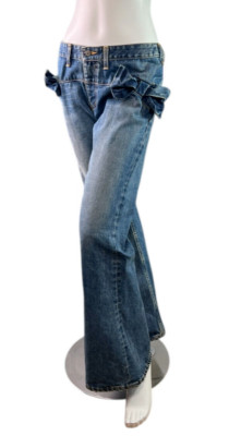 JUNYA WATANABE Comme des Garcons Denim Jeans Wide Leg w/ Bows Fall 2003 Size M