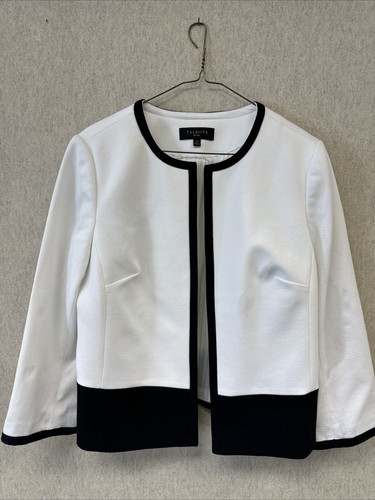 TALBOTS Damen Jacke Baumwolle Kontrastbesatz gefüttert vorne offen Oberteil.