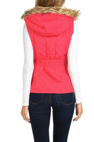 Chaleco acolchado ligero con capucha de piel con cremallera para mujer Auliné Collection - Imagen 50 de 109