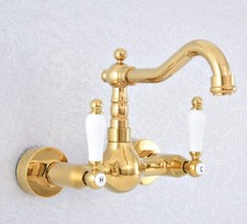 Luxury Gold Brass Wall Mounted Swivel Kitchen Bathroom Basin Sink Mixer Tap
