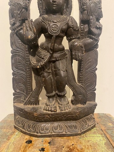 Antiguo Sur de la India Carro Madera Tallada Diosa Hindú Figura Panel Figura Antigua - Imagen 8 de 11