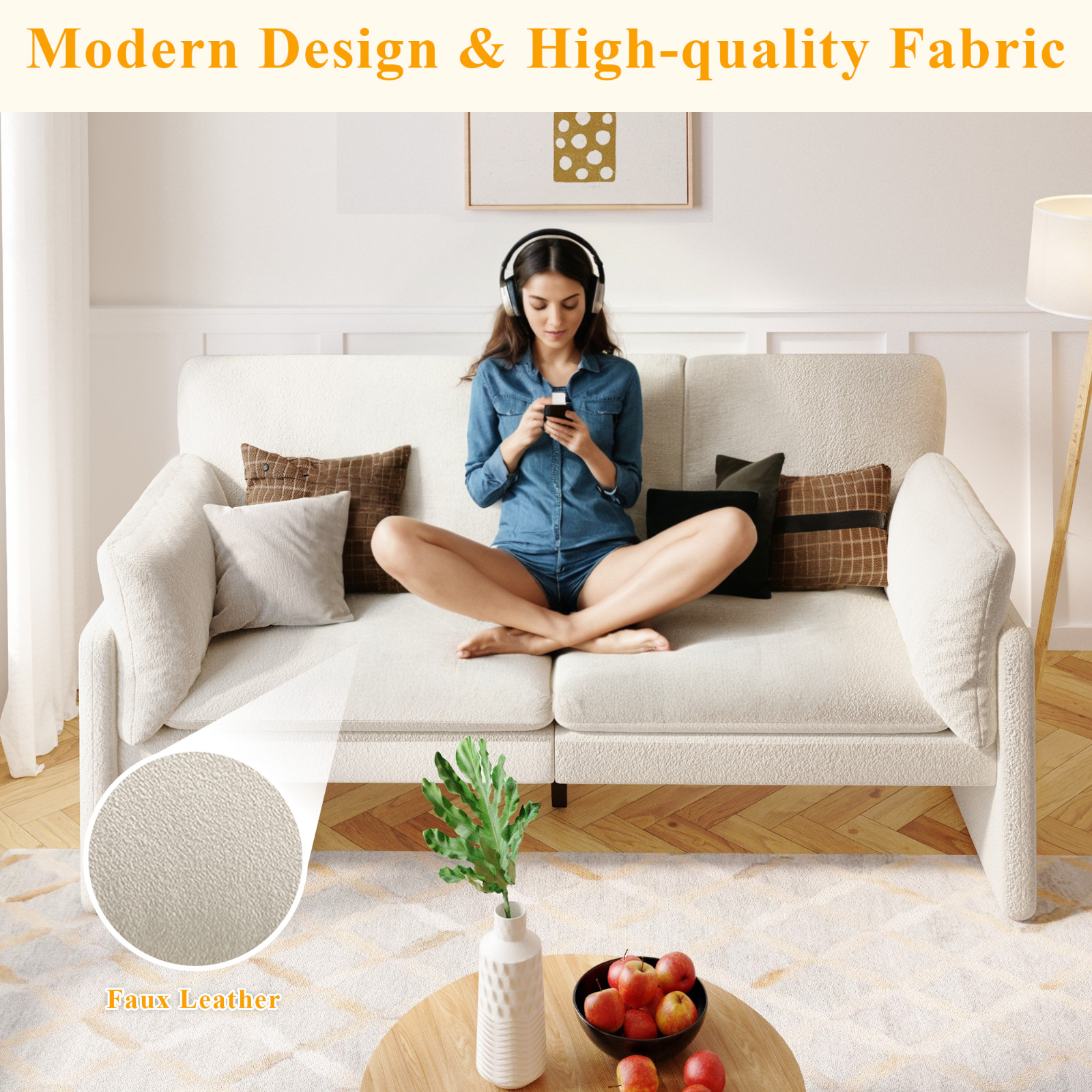 Danrelax Faux Leather/Teddy Velvet Loveseat, 68", Quick Assembly, Small Spaces