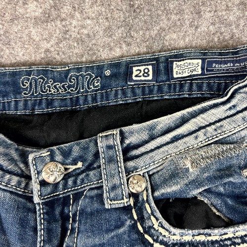 Pantalones de mezclilla Miss Me para mujer talla 28 azul tiro bajo capri solapa bolsillos elásticos cremallera - Imagen 5 de 11