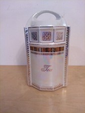 German Lusterware - "Tea" - Canister Jar - Gold Trim Opalescent Ceramic