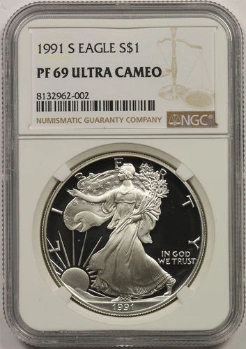 1991-S Silver Eagle Dollar $1 NGC PF 69 Ultra Cameo 1 oz Fine Silver