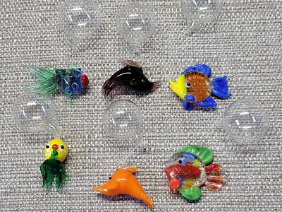 Vintage Blown Art Glass Floating Bubble Fish Tank Aquarium Decoration Lot 6 
