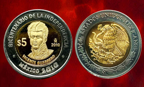 2010 MEXICO 5 PESOS INDEPENDENCIA VICENTE GUERRERO PROOF UNC
