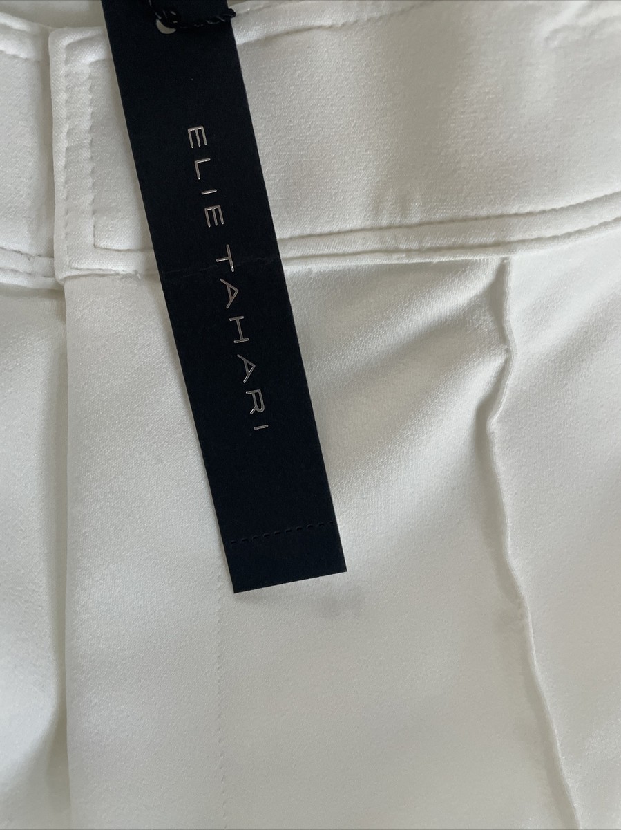 ELIE TAHARI SALE ホワイトストレートロングパンツ ELIE TAHARI LINEN EMBROIDERED IVORY NEUTRAL COMBO WIDE LEG