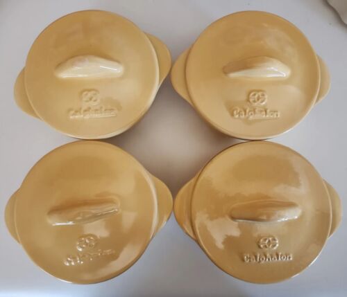 CALPHALON Enamel Cast Iron Set Of 4 INDIVIDUAL SOUP CHILI CASSEROLES W/LIDS WOW