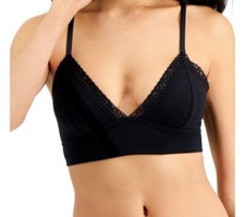 Jenni On Repeat Wide Lace Trim Cotton Bralette Black, Size Medium , New