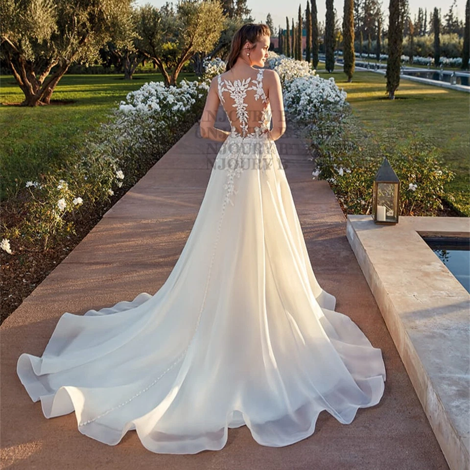 Boho трапециевидный свадебные платья v-образным вырезом спагетти ремни кружева аппликации свадебные платья - Изображение 2 из 4