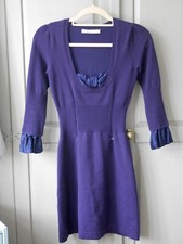 Karen Millen Knit Purple Mini Dress Fit and Flare Silk Detail 3/4 Sleeve Size 1