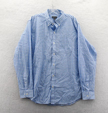 Van Heusen Large Mens 16.5 35 Dress Shirt Blue Checkered Button Down Long Sleeve