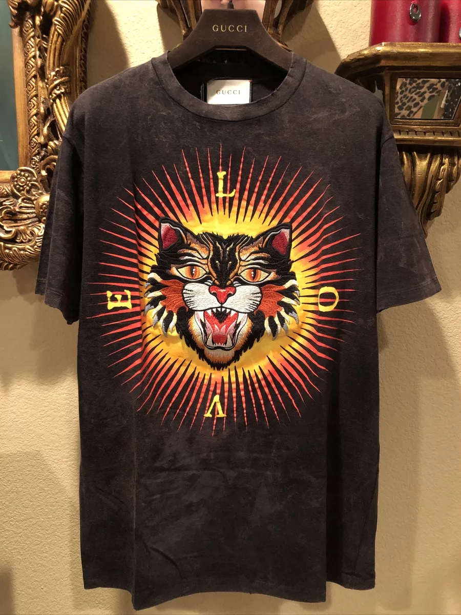 100% Authentic GUCCI Angry Cat Printed Cotton Jersey T-Shirt $990+