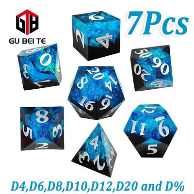 7PCS DND Dice Set Resin Black Blue Polyhedral Dice for Dungeons Dragons Rpg D&D