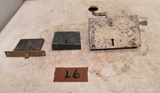 3 antique rim lock set & more 1800's cast iron metal collectible parts repair L6
