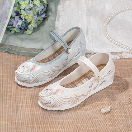 Chinese Ancient Women Hanfu Shoes Embroidery Floral Hidden Heel Breathable Retro - Afbeelding 1 van 11