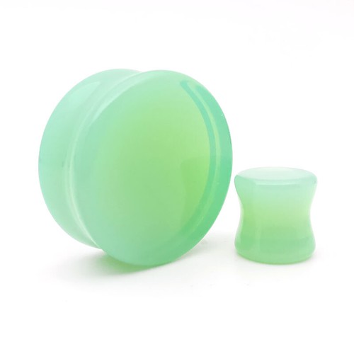 PAIR Green Opalite Double Flare Plugs Stone Glass Earlets Gauges - Picture 4 of 4