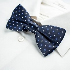 Blue Lavender White Polka Dots Silk Bowtie Bow Tie 4.5"W x 2.5"L