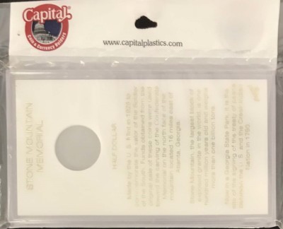Capital Holder For US Stone Mountain Memorial Half Dollar White Display Snaplock
