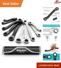 Offset Double Box End Ratchet Wrench Set - 10 Pieces with Storage Pouch