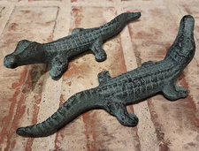 Lot of 2 Verdigris Green Alligator Statue Crocodile Art Sculpture  Reptile Gator
