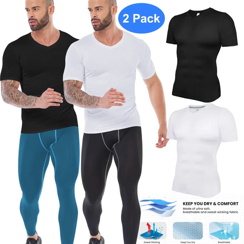 Mens Compression Shirt Base Layer Sports Top Short Sleeve Gym Quick Dry T-Shirts - Picture 1 of 19