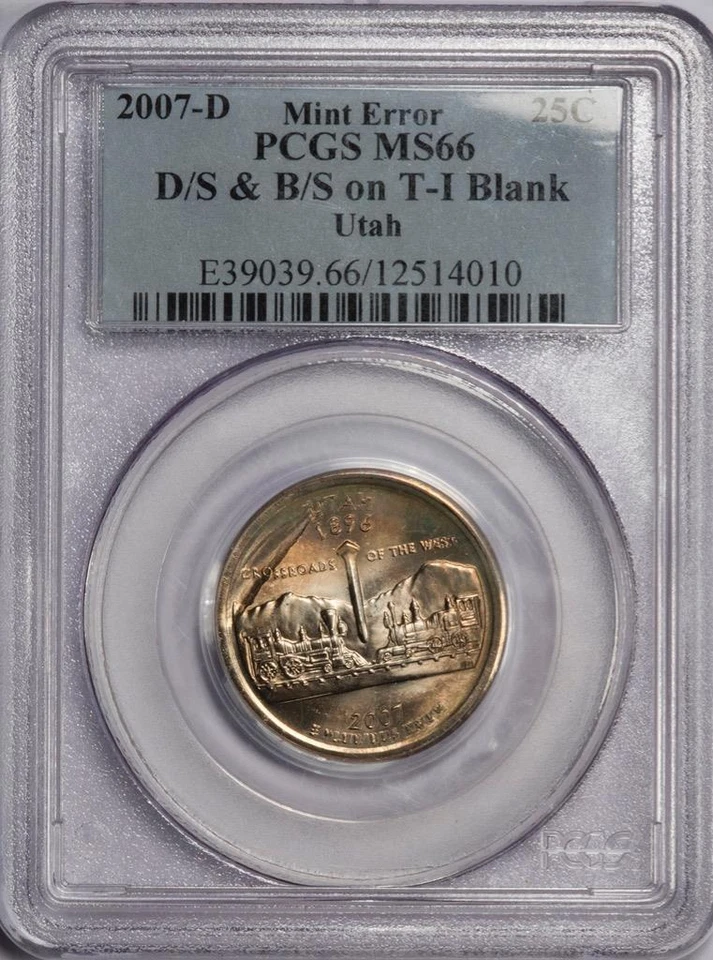 2007 D PCGS MS66 Double Struck Broadstruck Type 1 Blank Utah Quarter Mint Error - Image 2 of 4