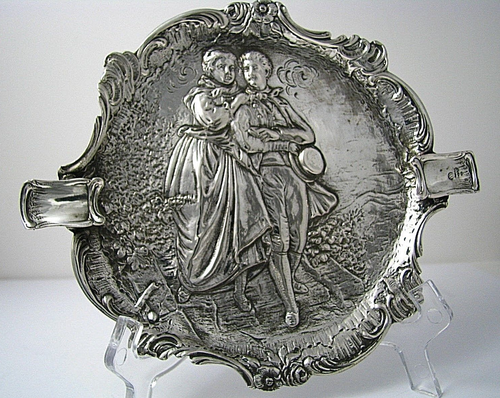 GERMAN SOLID SILVER ASHTRAY TRAY Germany c1900s Israel Import c1960s Excel Rare - Picture 1 of 12